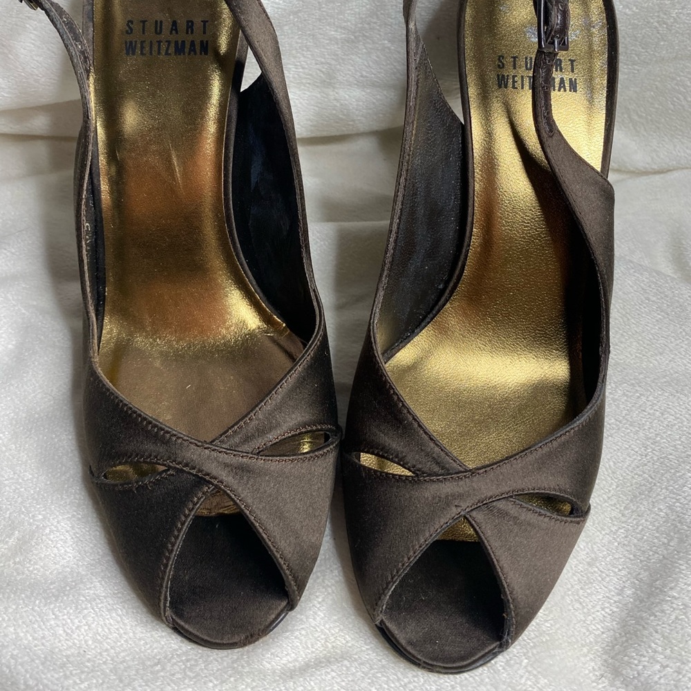 Stuart Weitzman Dress Satin Brown slingback shoe
